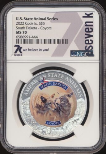 2022 Cook Islands - US State Animal Series -South Dakota - Coyote - NGC MS70