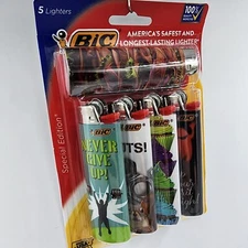 5 Pack Bic Special Edition Lighters, Gift, Cupcakes, Sandwich, Never Give Up