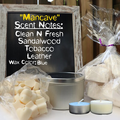 Clean/Fresh Leather Tobacco Woodsy Candles, Wax Melts, Tea Lights, Shower Bombs