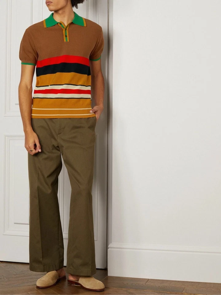 Wales Bonner Sun Striped Cotton Jacquard Polo knit shirt