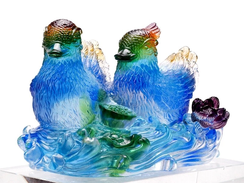 Estatua de patos mandarines de cristal chino Liu Li boda regalo de amor decoración Feng Shui Foto 2 de 4
