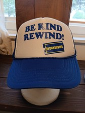 Vintage Blockbuster Video Be Kind Rewind Blue Trucker Hat Otto Adjustable EUC
