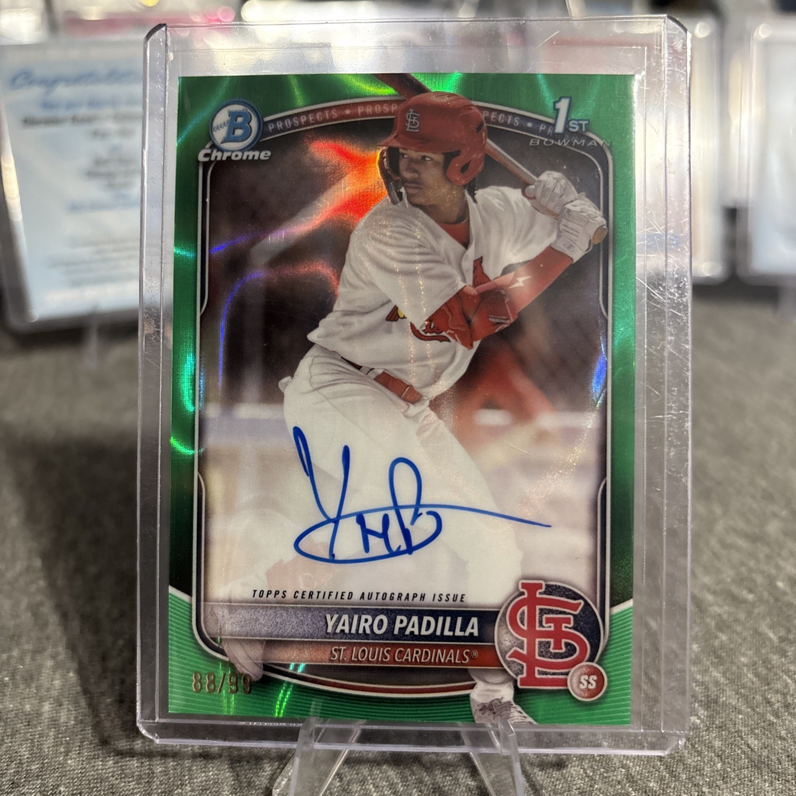 YAIRO PADILLA 2025 BOWMAN CHROME 1ST AUTOGRAPH GREEN LAVA AUTO /99  