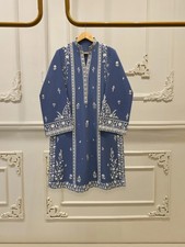 Embroidered Lawn Suit: Blue Shalwar Kameez - Agha Noor 2 Piece Size Small 