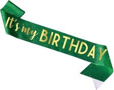 It's My Birthday Sash Green Soft Satin Party Decoration Accessory MS4U