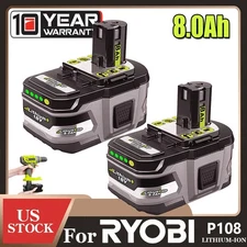1-4PCS P108 For RYOBI 8.0Ah High Capacity 18Volt Li-Ion One Plus Battery丨Charger