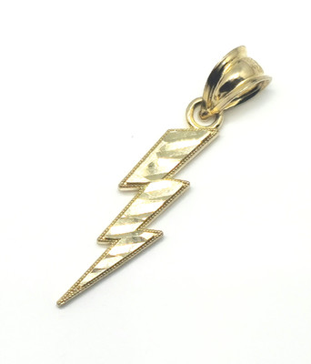 Girl Teen Solid REAL 10K Yellow GOLD Laser lightning BOLT Small Charm Pendant