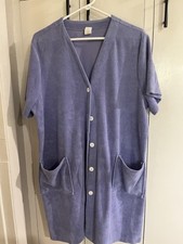 Lands' End Women's V-Neck Terry Button Up Pockets 80s Swim Cover Up Purple Large