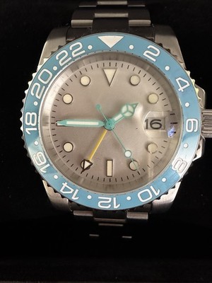 WATCH GMT Master Homage NH34 AUTOMATIC SILVER DIVER 100M Blue Bezel White Dial