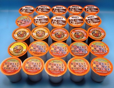 25 DECAF K-Cup Pods MAUD'S Crazy Cups DOUBLE DONUT Coffee PUMPKIN SPICE Hazelnut