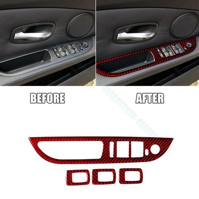 For BMW 5 Series E60 Type B Red Carbon Fiber Window Switch Lift Panel Cover Trim