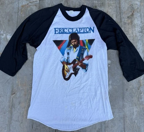 Eric Clapton Tour Shirt Raglan 80s Band Tee M R 1980s vintage concert t-shirt, vintage, single stitch, B+ condition