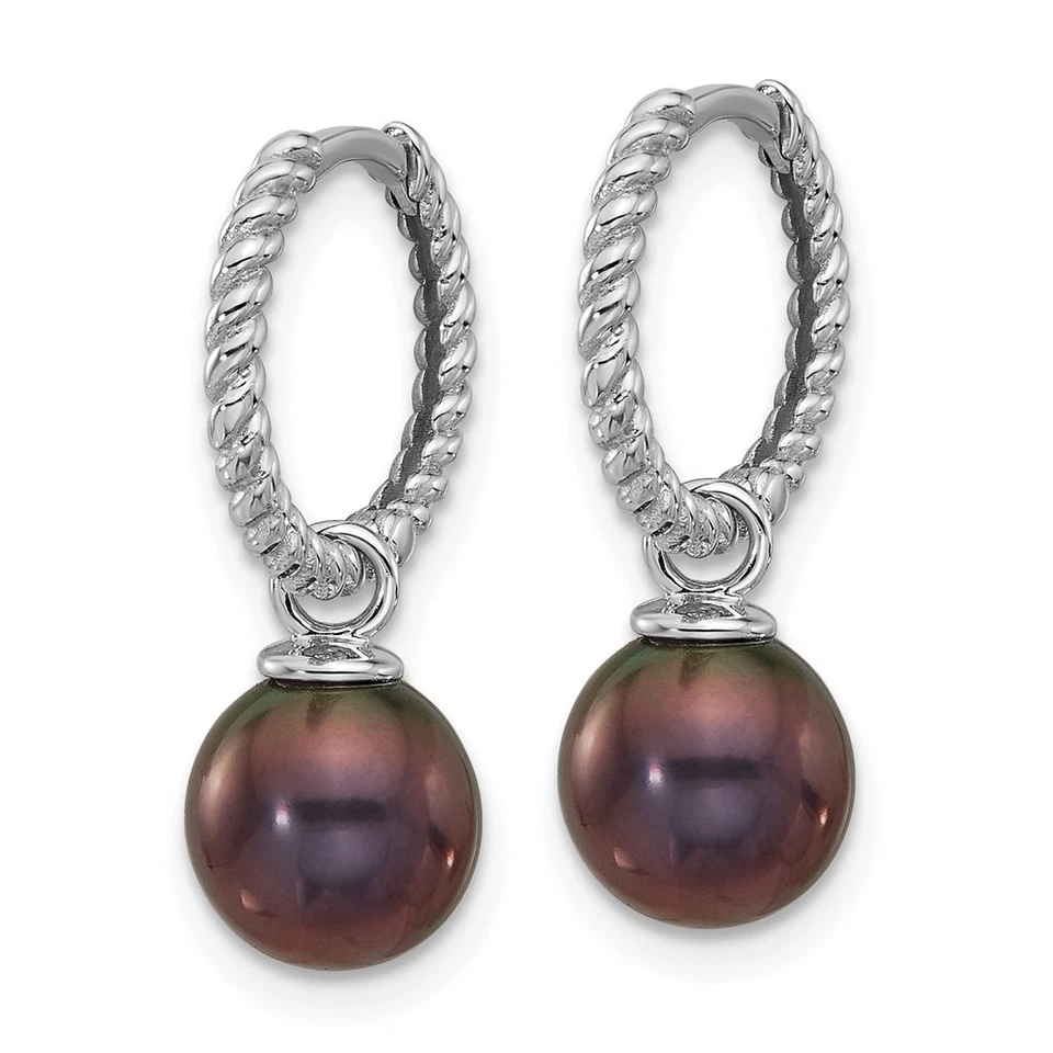 Pendientes colgantes y aro extraíbles de perlas cultivadas de oro blanco de 14k de 7-8 mm 4,68 g Foto 4 de 4