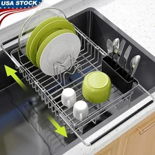 Expandable Dish Drying Rack Stainless Steel Multi-use Countertop Sink Organizer