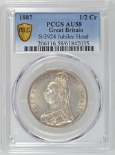 1887 GREAT BRITAIN VICTORIA HALF CROWN PCGS AU58 JUBILEE HEAD S-3924 NICE COIN