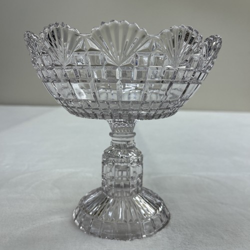 EAPG Richards and Hartley Block and Fan Pattern Antique Compote Bowl, 8" tall UV - Picture 2 of 11