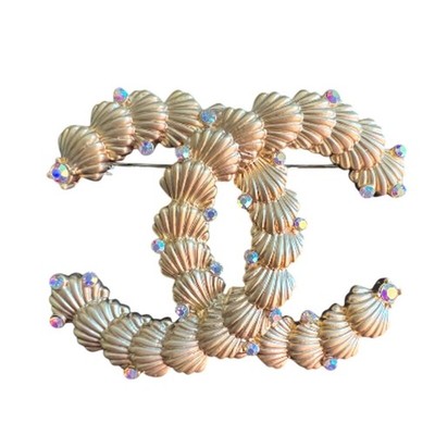 Chanel Brushed Gold Iridescent Crystal Seashell Brooch Autumn 2023