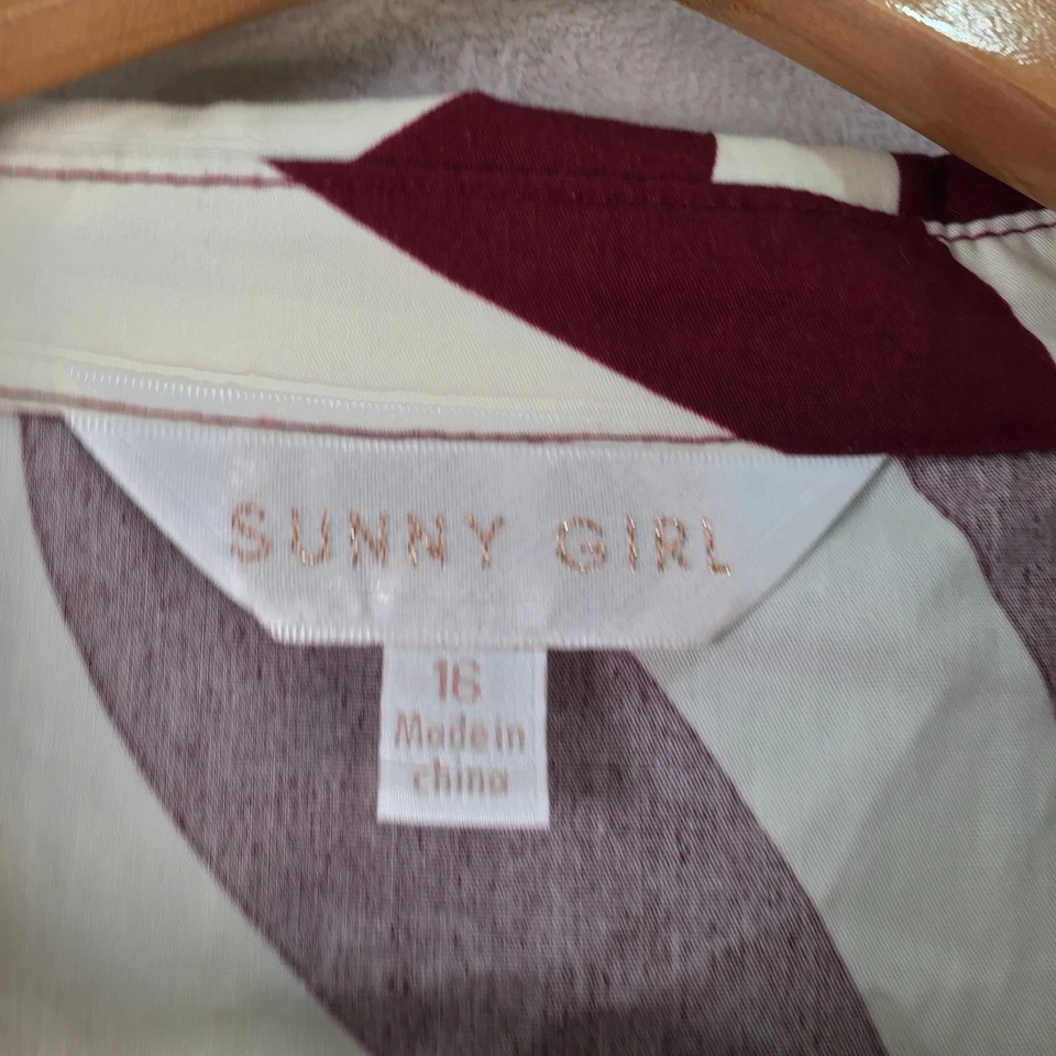 Sunny Girl Camisa Vestido Mujer 16 Midi Rojo Geométrico Manga Larga Cuello 124158 Foto 3 de 4