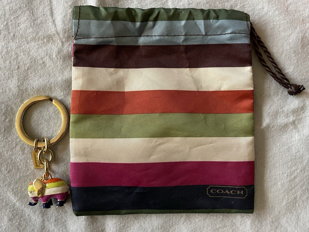 Vintage COACH Legacy Multi Stripe Enameled Elephant Keyfob Bag