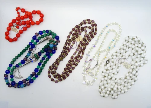 (x5) Vtg. Costume Jewelry Necklace Collection Crystal Sterling Silver - B10