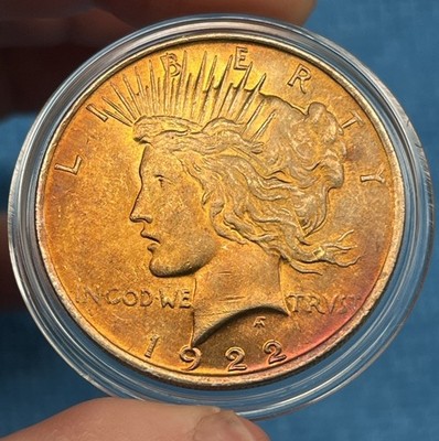 1922 Peace Silver Dollar - Rainbow Toning - Golden Obv - Violet Rev - Eye Candy