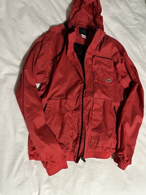 Lacoste Nylon Windbreaker Rain Jacket Full Zip Jacket (Men's Medium Size 52) Red