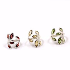 Genuine Gemstone Leaf Rings Fine 925 Silver Garnet Jewelry Citrine Ring KR4278