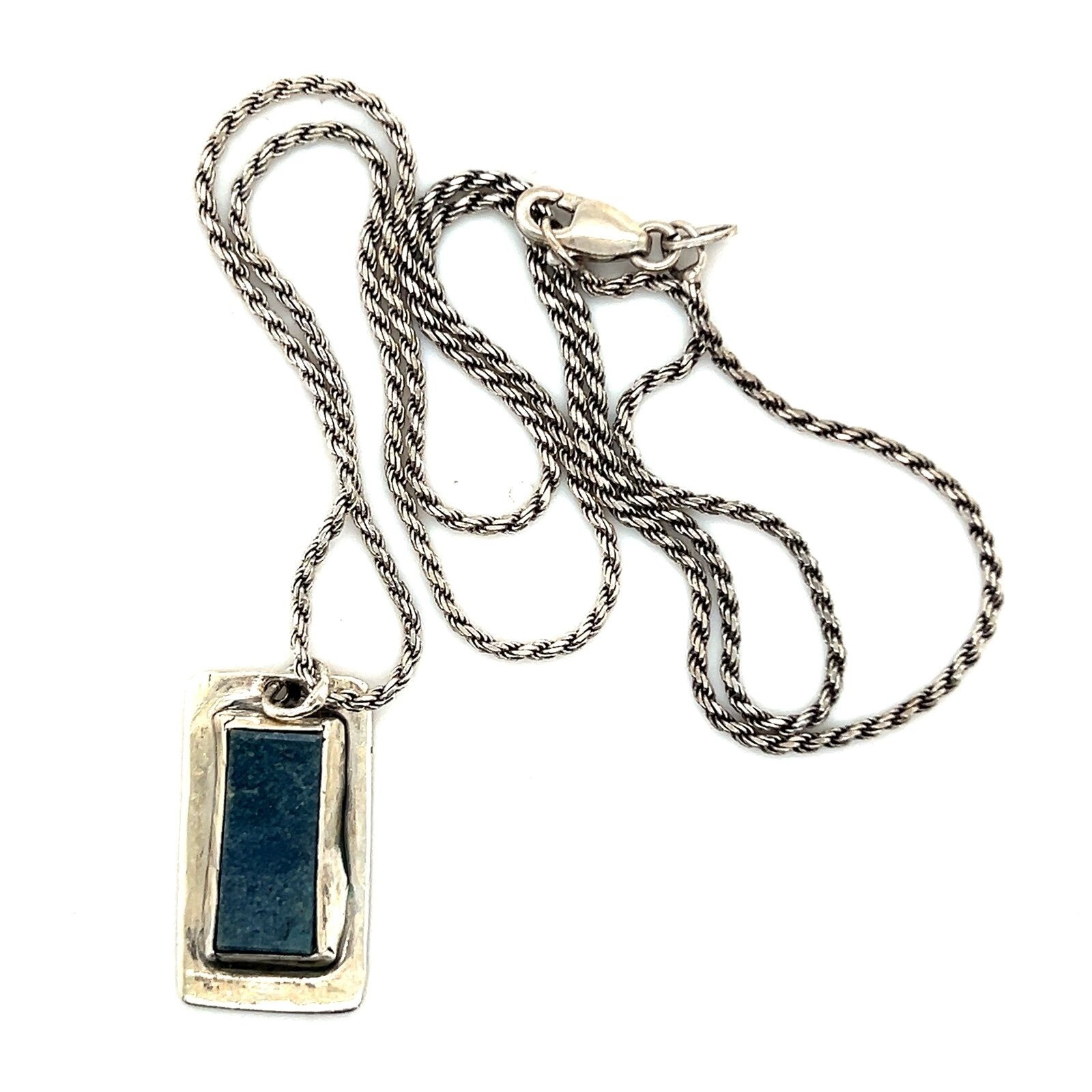 Rectangular Blue Stone Silver Necklace - image 3