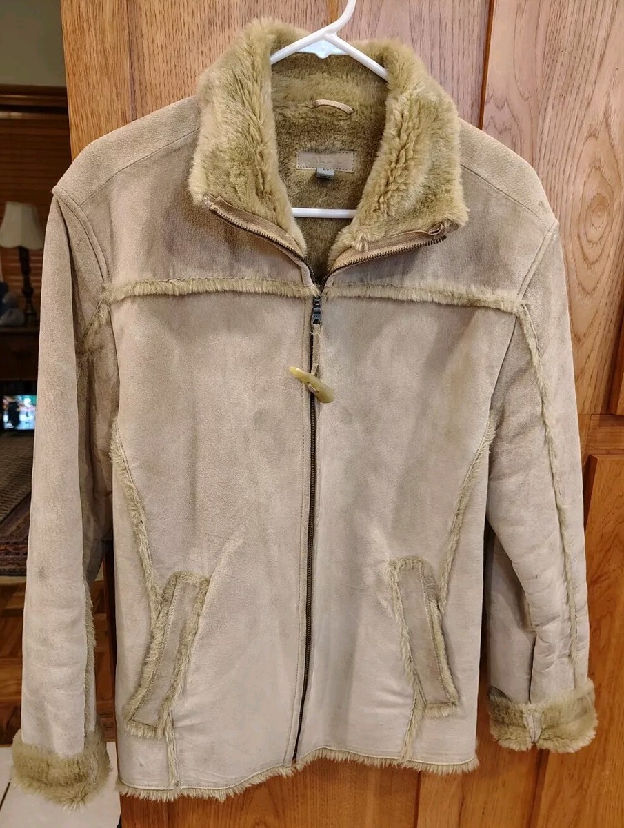 ALDO whip stitch suede sherpa lined coat/jacket beige/tan women's