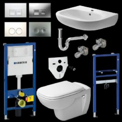 Komplettset Duravit D-Code WC mit WC-Sitz+Waschtisch+Geberit Vorwandelement