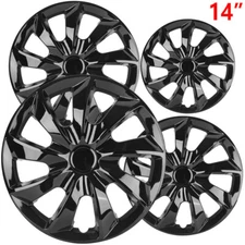 14" Black Wheel Covers Snap On Full Hub Caps Trim Rings fit R14 Tire & Steel Rim