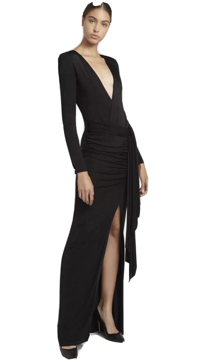 Alice + Olivia Kyra Deep V Drapey Maxi Dress Black Party Cocktail 2 NWT |  eBay