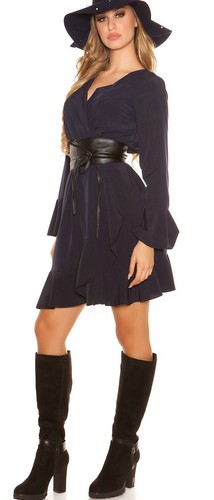 Sexy Miss Femmes V Robe Midi Manches Longues Volant Drapé Look 34/36/38 Bleu - Photo 13 sur 14