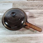 Vintage Corning Pyrex Vision Ware Amber Frying Pan 7 inch Teflon Skillet w/ Lid