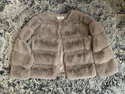 NWOT FRENCH KISS FAUX FUR OPEN FRONT JACKET COAT CAPE BROWN COZY SMALL