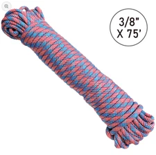 Boxer 77046 3/8" x 75' Patriot Diamond Braided Polypropylene Truck Rope 750 lbs
