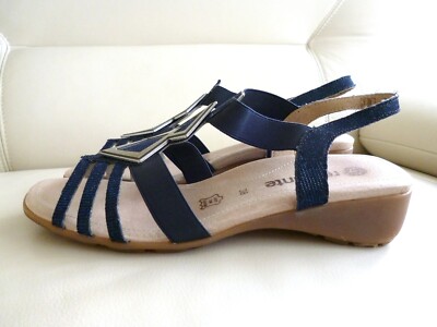 Remonte Gummi-Riemchen-Sandalen Blau/Silber Glitzer Gr.38   NEUw. Fußbett NP 65 