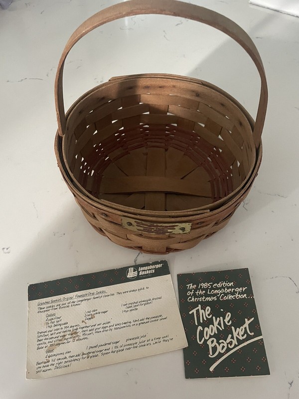 Longaberger Red Cookie Basket Christmas Collection 1985 Stationary Handle