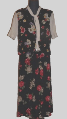 Jaclyn Smith, zweiteiliges schwarz geblümtes Top & Rock, Gr. XL