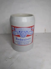 Budweiser Classic Logo Large German Style Beer Stein Ceramic Mug EUC