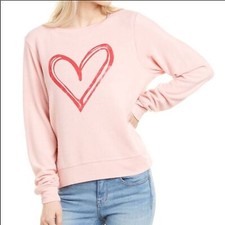 NWT Wildfox Pink Sketchy Heart Sweatshirt Pink Top Size Medium Pullover Jumper