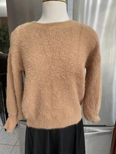 Fuzzy CARMAL TAUPE Brown LONG SLEEVE Pullover Sweater SZ S