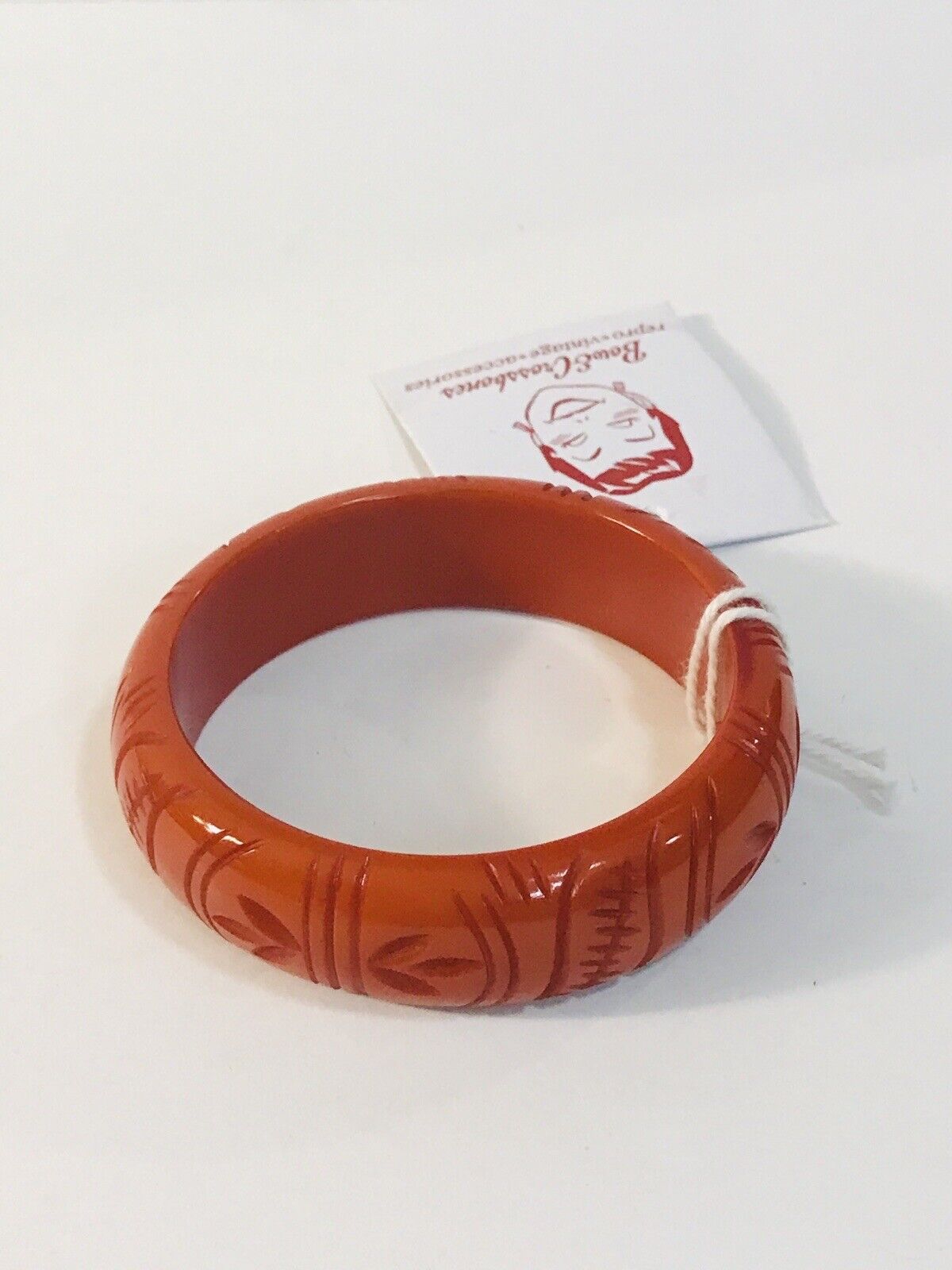 Retro Vintage Plastic Carved Red Bangle Reproduct… - image 4