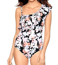 Women's One Piece Ruffled Floral Swimsuit by Time and Tru A4