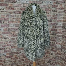 Myleene Klass Faux Fur Coat 16 Animal Print Brown Beige Knee Length Overcoat