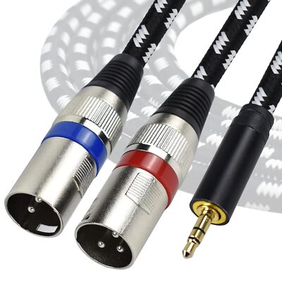 3.5mm Mini TRS to Dual XLR Male Cable 6.6ft Nylon Braided Audio Cable