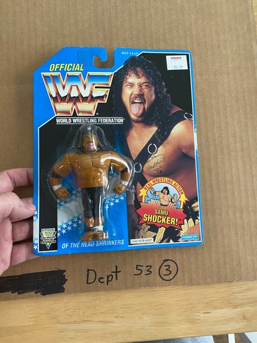 WWF Samu Of The Head Shrinkers Figure Blue Card Ha...