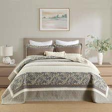 Oversized Queen Bedspread 100 Cotton Reversible Quilt Set with Shams