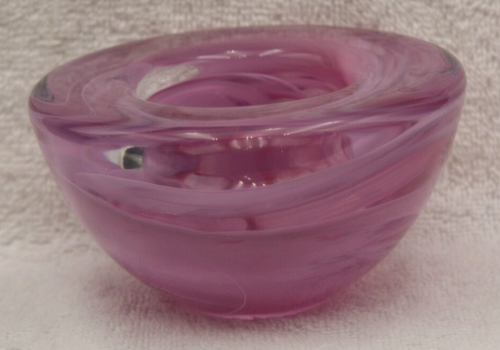 Kosta Boda Candle Atoll Votive Holder Art Glass Bowl Trinket Pink Purple Swirl - Picture 9 of 9