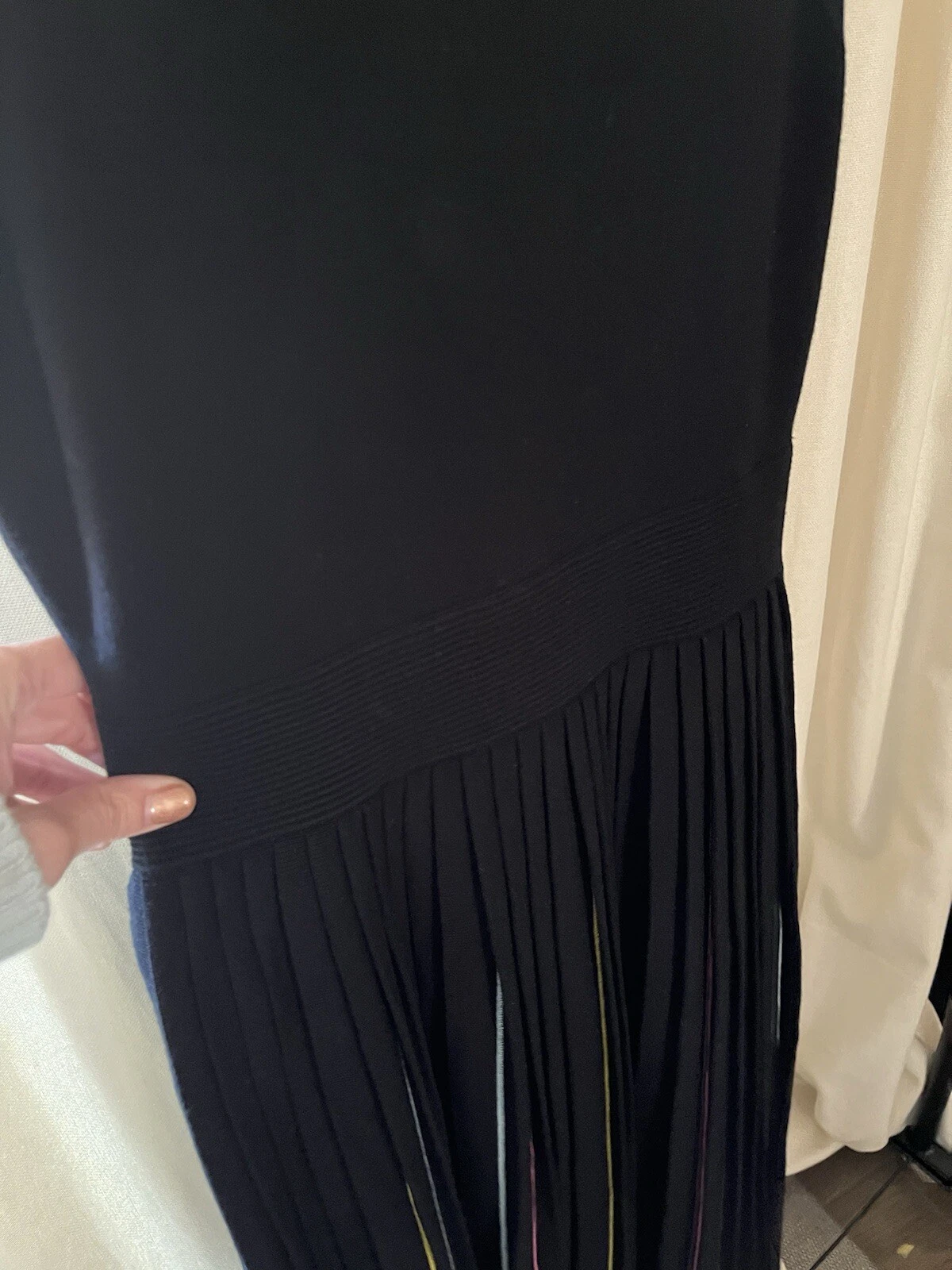 NEW Kate Spade Sweater Dress Black Multicolor S Small Pleated Striped Midi